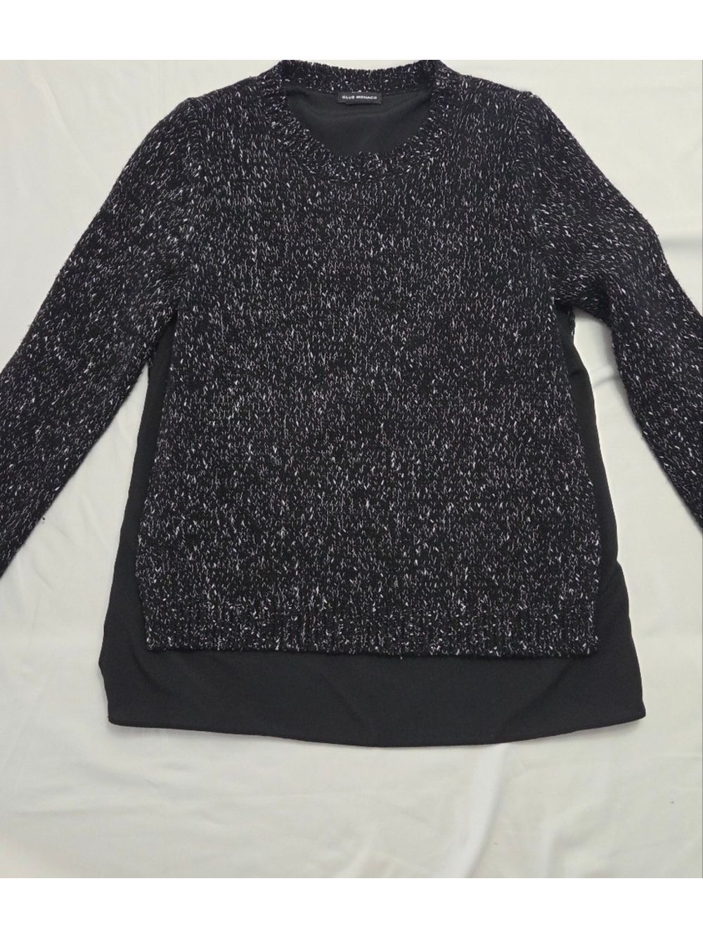 Club Monaco Black Mixed Media Knit Sweater Blouse Medium